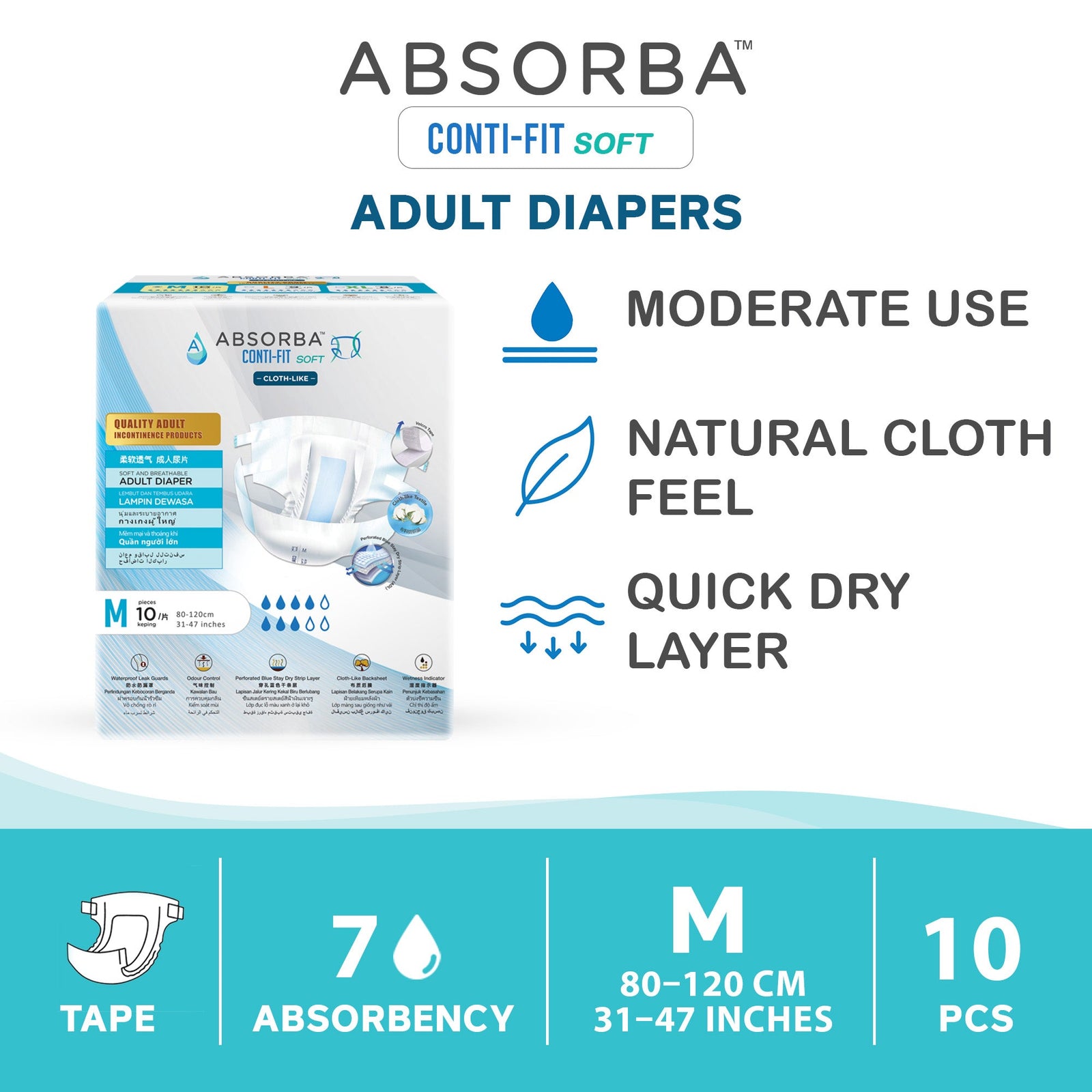 ABSORBA Soft Adult Diapers Conti-Fit - M (10pcs)
