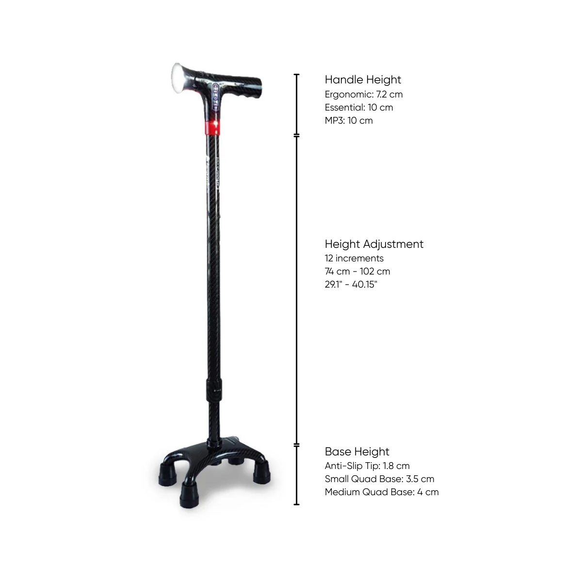 AgeGracefully Carbon Fiber Quad Cane