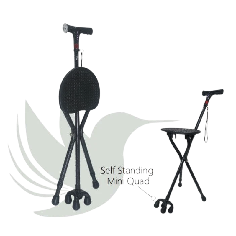 AgeGracefully Carbon Fiber Seat Cane with Quad Base