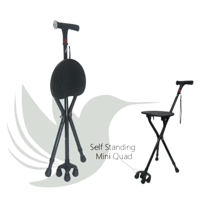 AgeGracefully Carbon Fiber Seat Cane with Quad Base