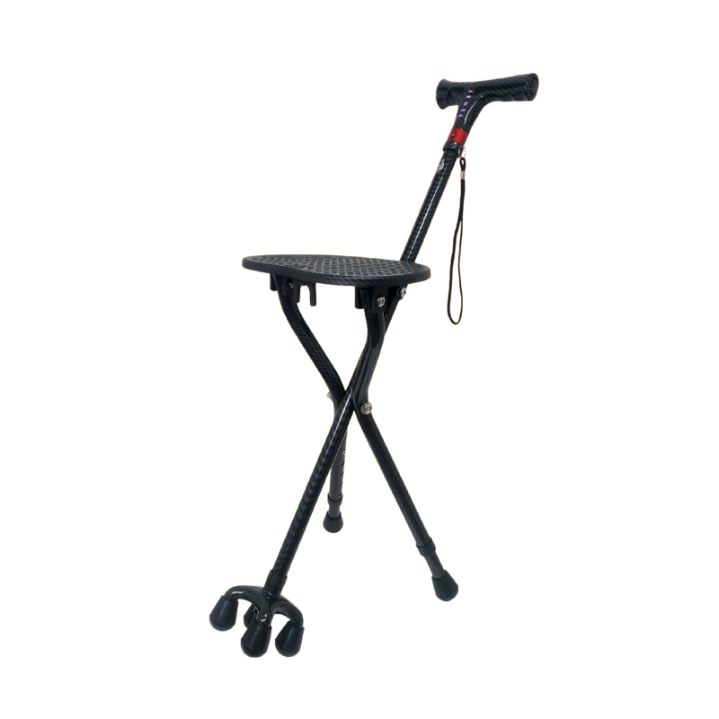 AgeGracefully Carbon Fiber Seat Cane with Quad Base