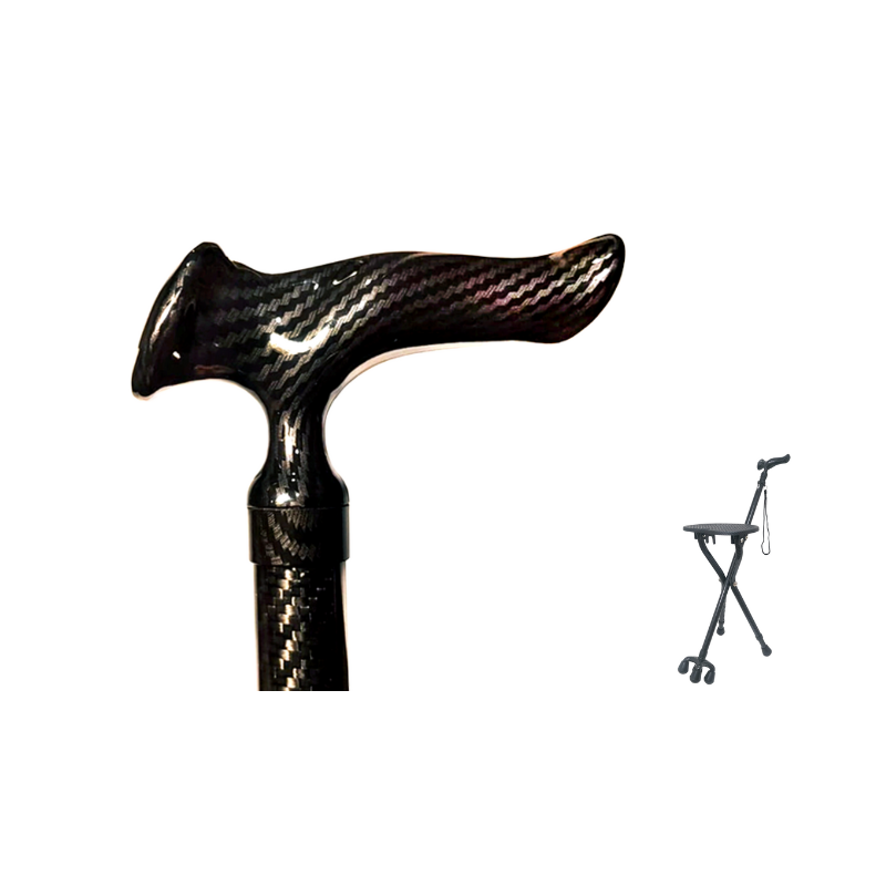 AgeGracefully Carbon Fiber Seat Cane with Quad Base Ergonomic Handle Only