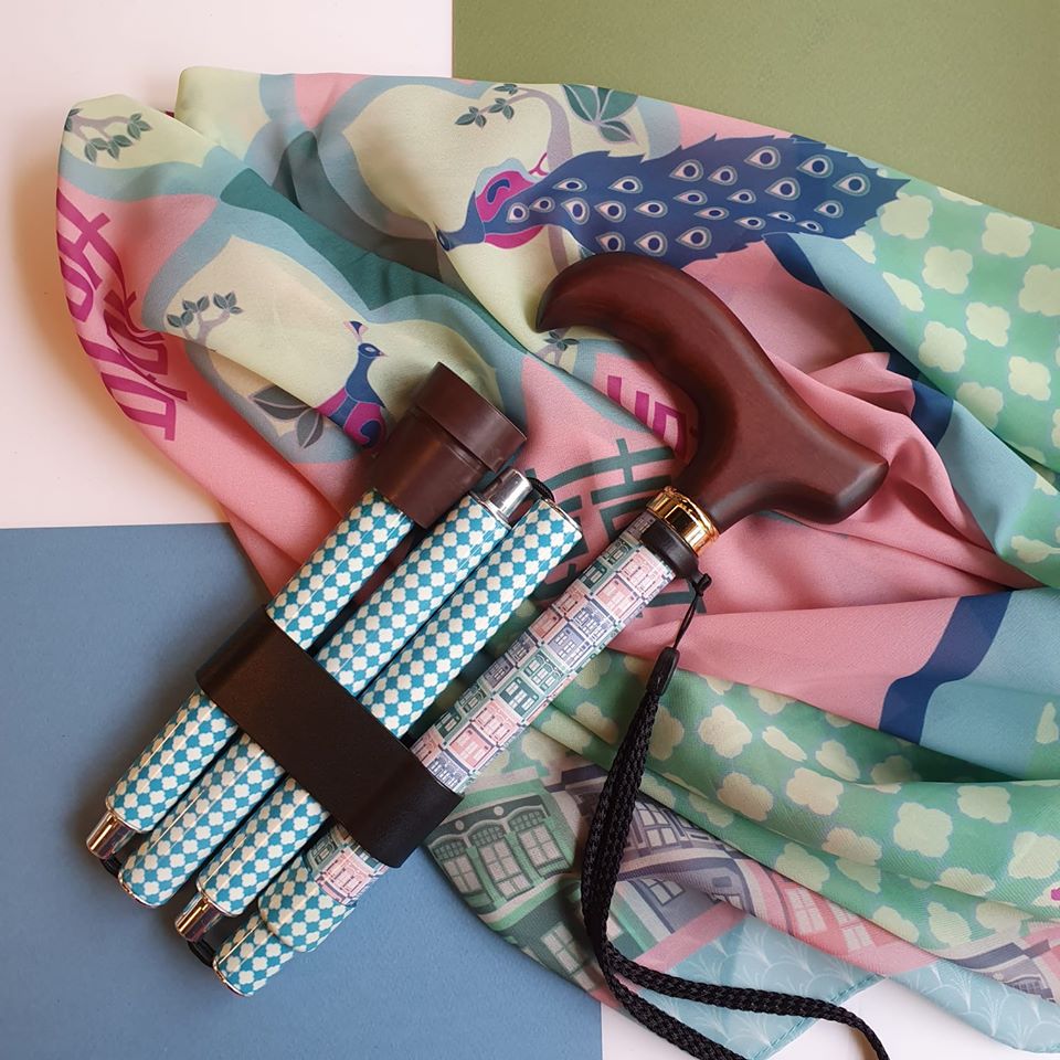 Peranakan Shophouses Adjustable & Foldable Luxe Walking Stick by Binary Style Cane: $78