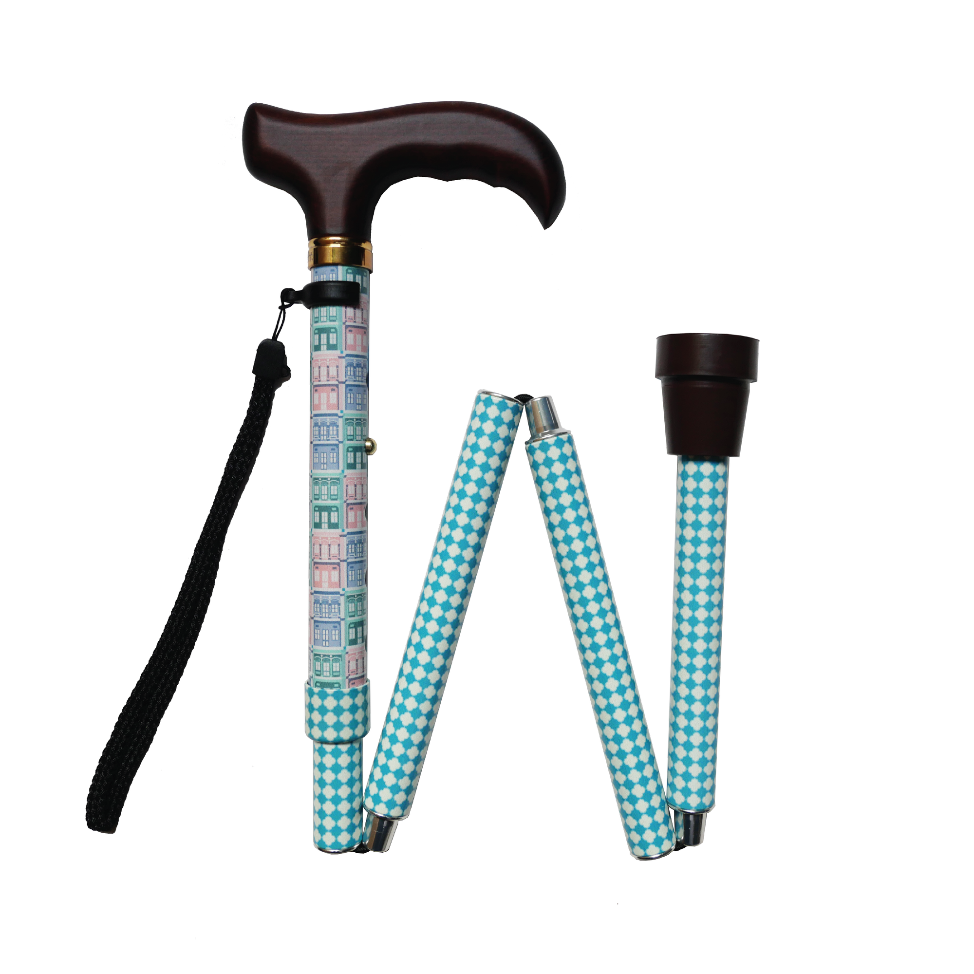 Peranakan Shophouses Adjustable & Foldable Luxe Walking Stick by Binary Style Cane: $78
