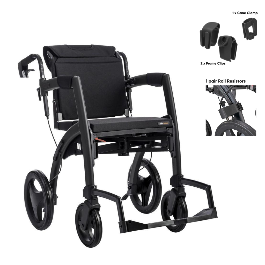 Rollz Motion 2-in-1 Rollator Pushchair Matt Black / Yes (+$240) / No