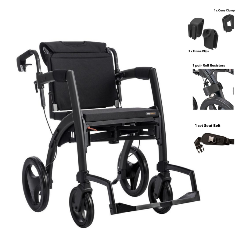 Rollz Motion 2-in-1 Rollator Pushchair Matt Black / Yes (+$240) / Yes ($60)