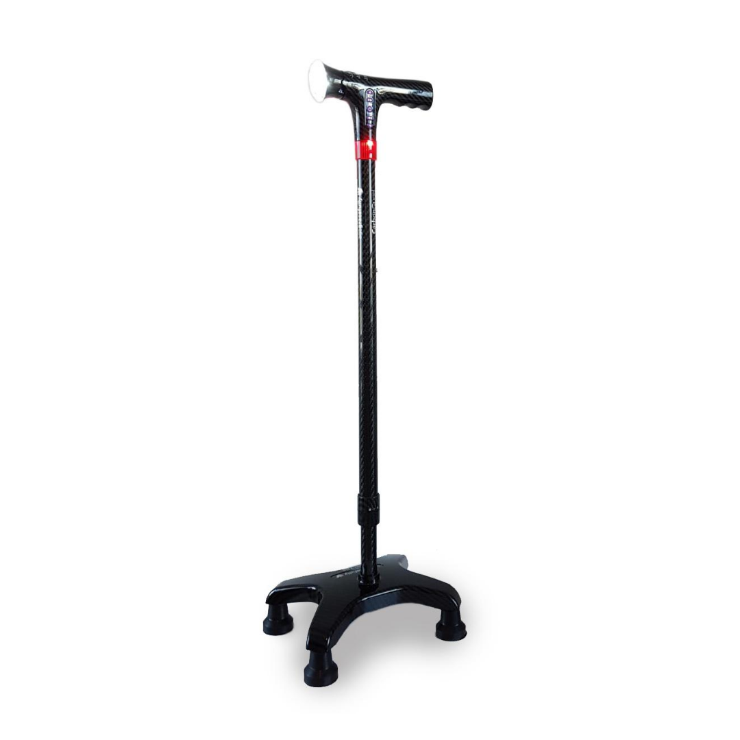 AgeGracefully Carbon Fiber Quad Cane MP3 Auto Alarm Handle / Medium Quad