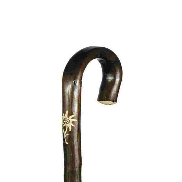 Walking Cane | Edelweiss Carving Chestnut Tourist Handle - The