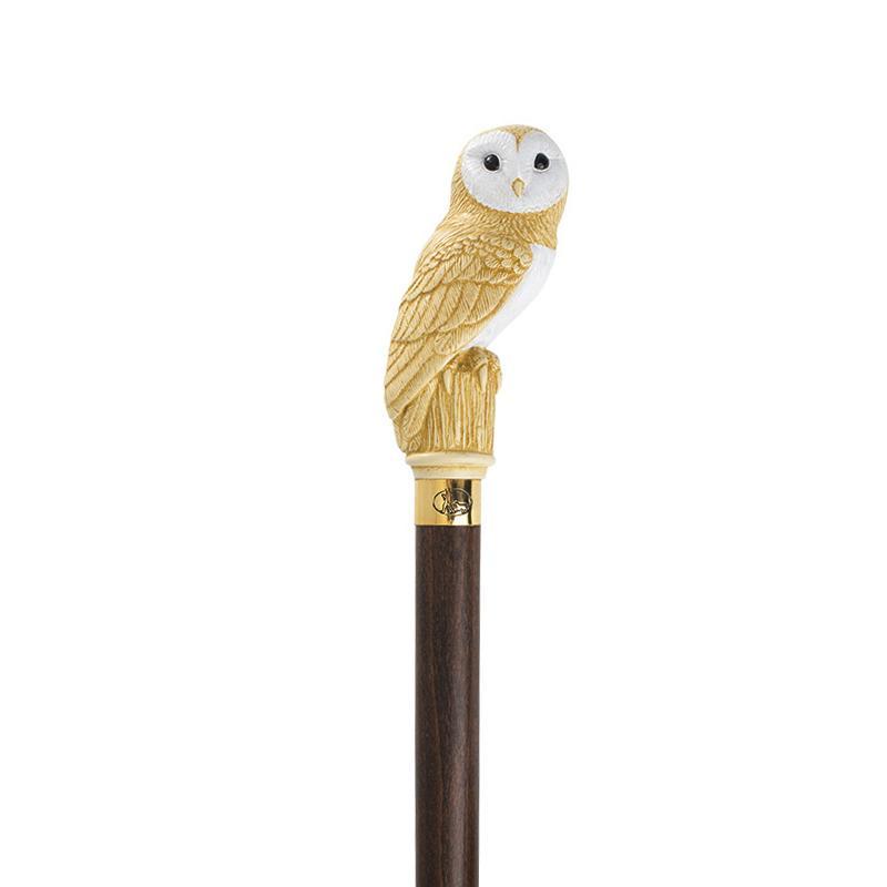 Faux Ivory Barn Owl Hardwood Cane