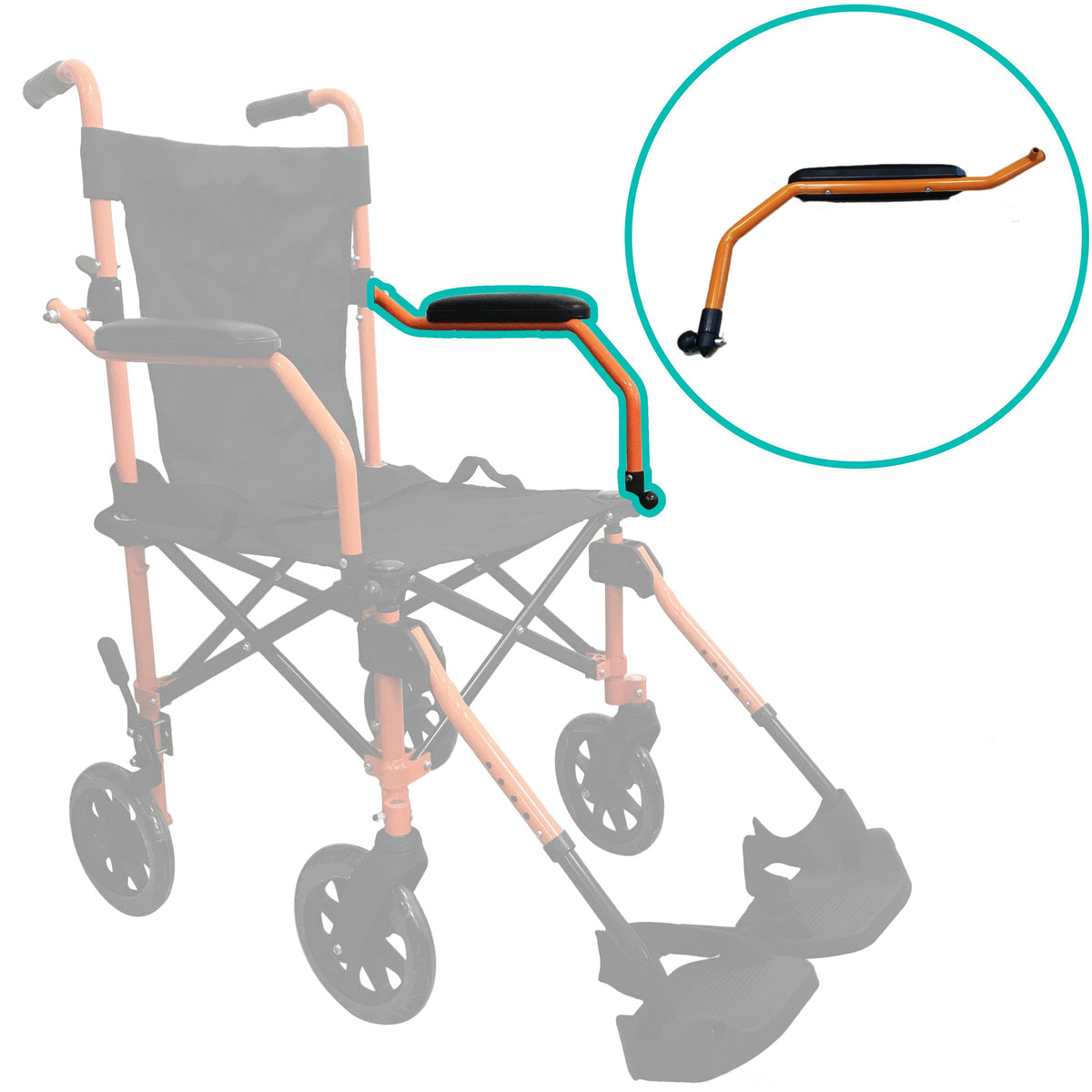 HappyWheels Travel Chair Replacement Parts Replacement Armrest Set (Left) - Orange