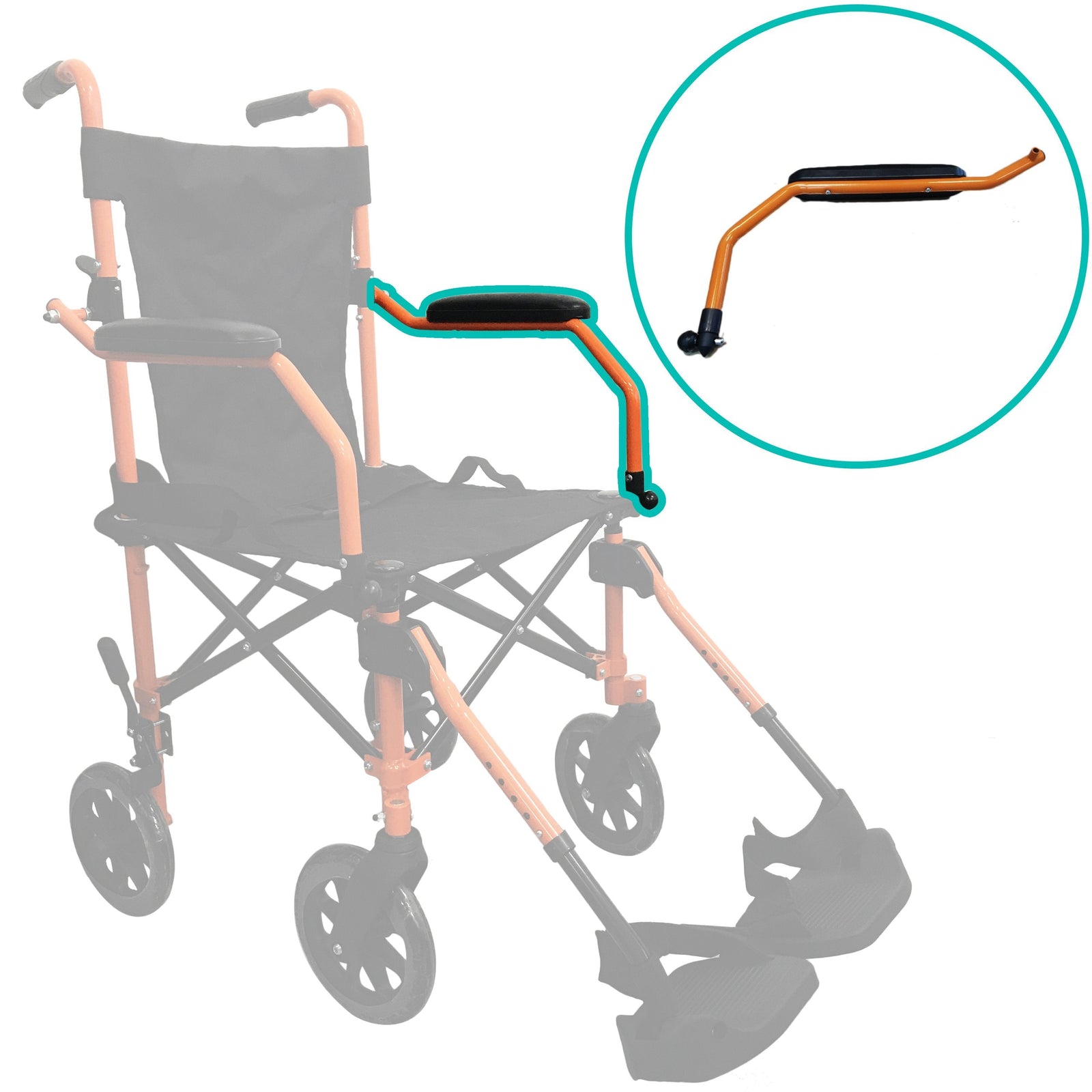 HappyWheels Travel Chair Replacement Parts Replacement Armrest Set (Left) - Orange