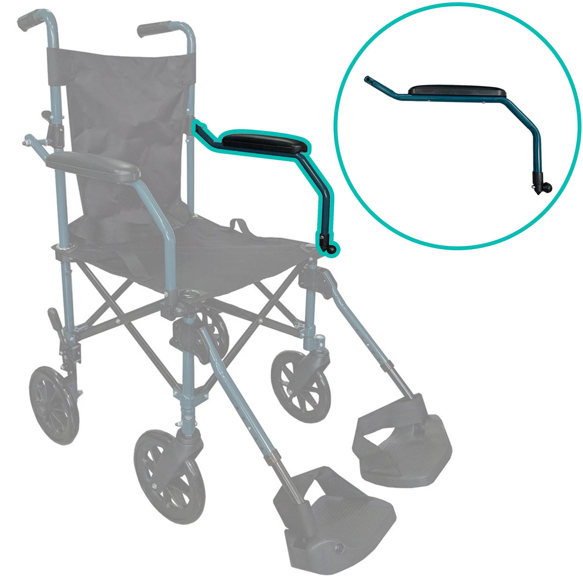 HappyWheels Travel Chair Replacement Parts Replacement Armrest Set (Left) - Teal