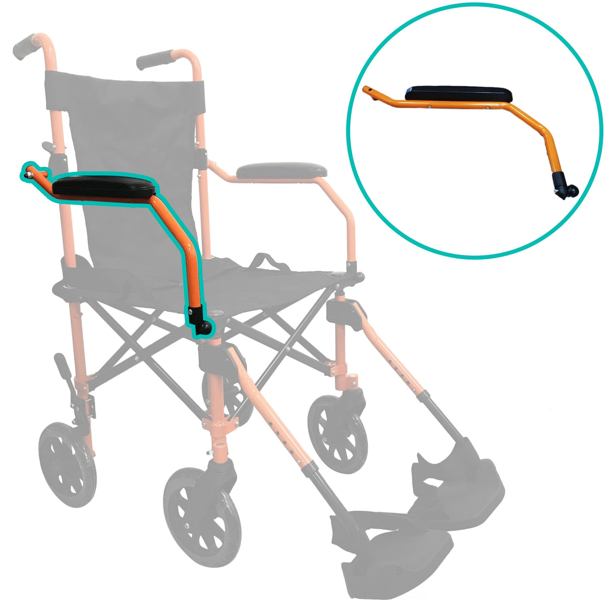 HappyWheels Travel Chair Replacement Parts Replacement Armrest Set (Left) - Orange