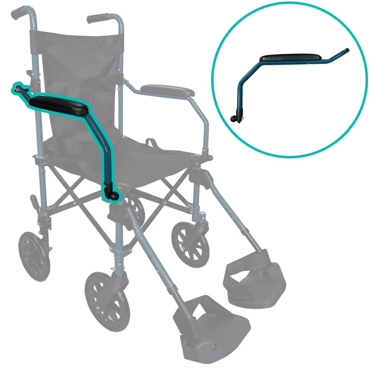 HappyWheels Travel Chair Replacement Parts Replacement Armrest Set (Right) - Teal
