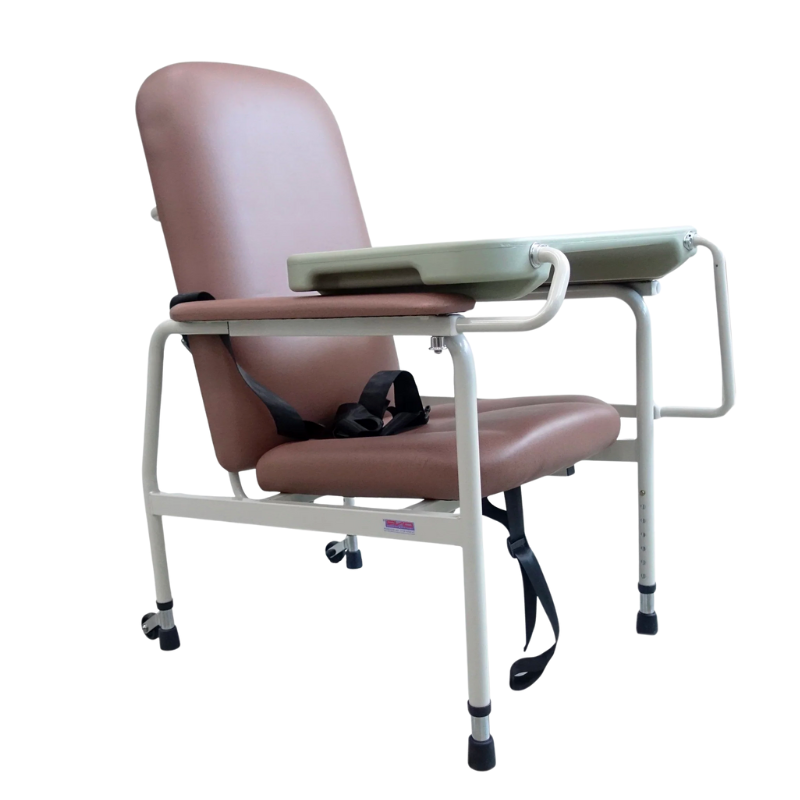 Height-Adjustable Stationary Geriatric Chair with Tray