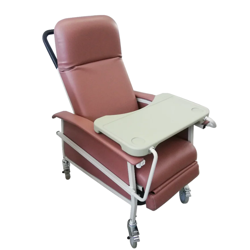 Mobile Recliner Geriatric Chair with Tray Fixed Armrests / No stairs