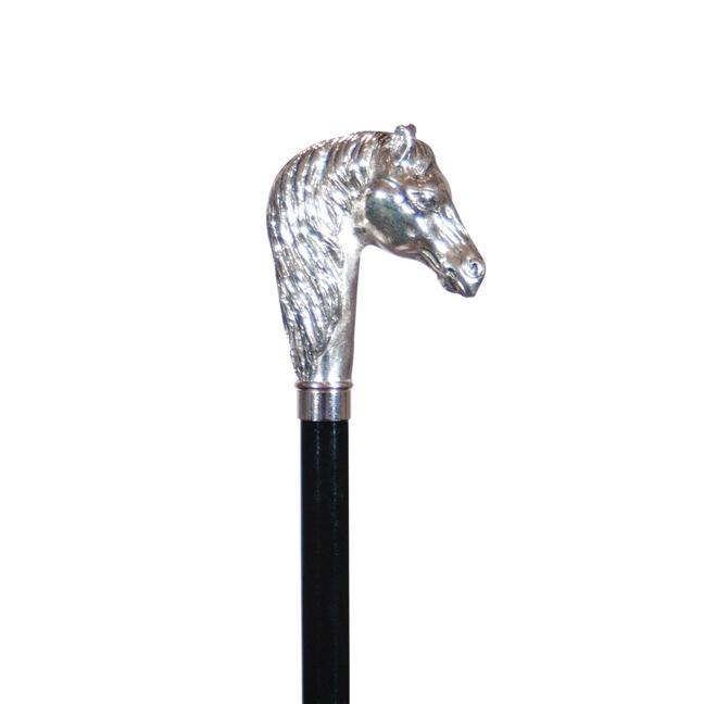 Nickel Plated Horse Hardwood Cane