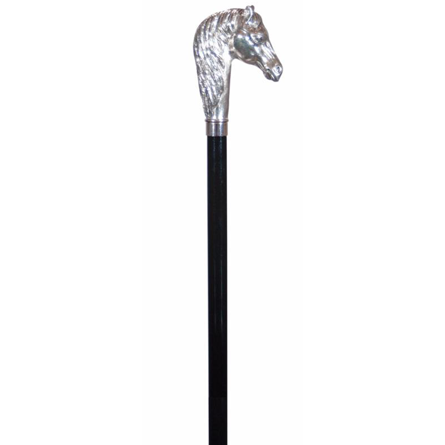 Nickel Plated Horse Hardwood Cane