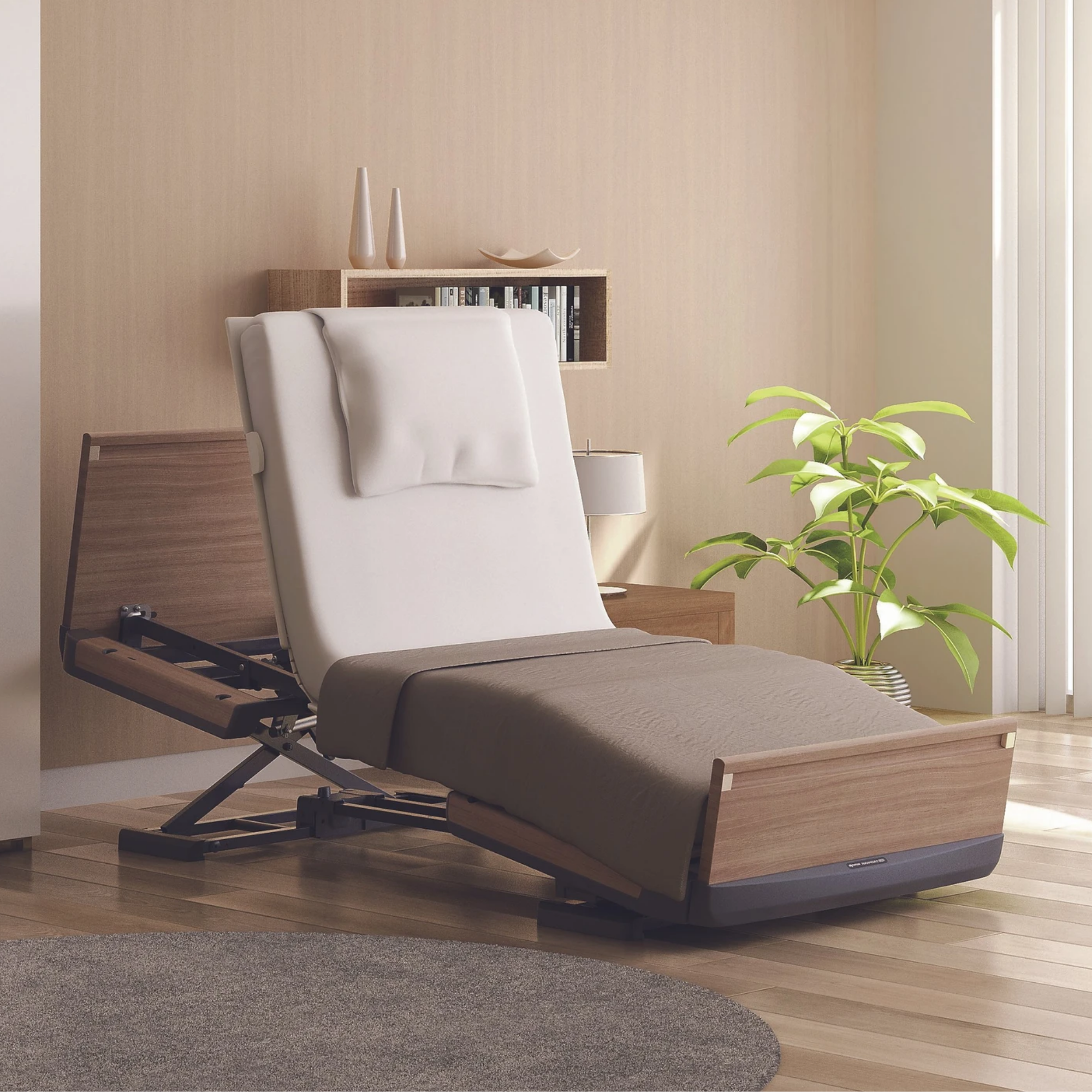 Rakusho Z Wooden Series Homecare Bed by Paramount Bed Japan With Stretch-Glide Mattress (Reduces pressure) / No / No Stairs