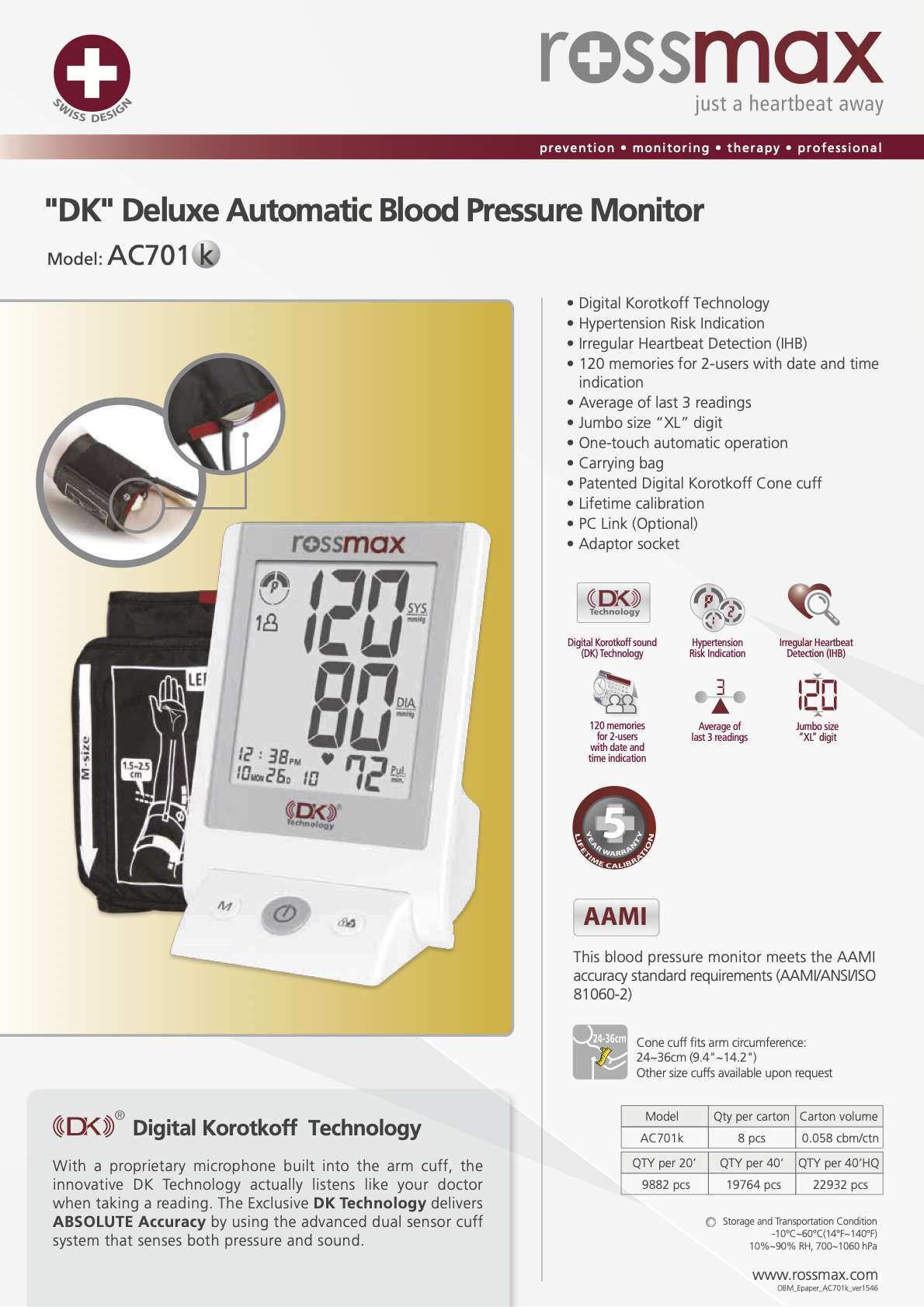 Rossmax Automatic Blood Pressure Monitor AC701