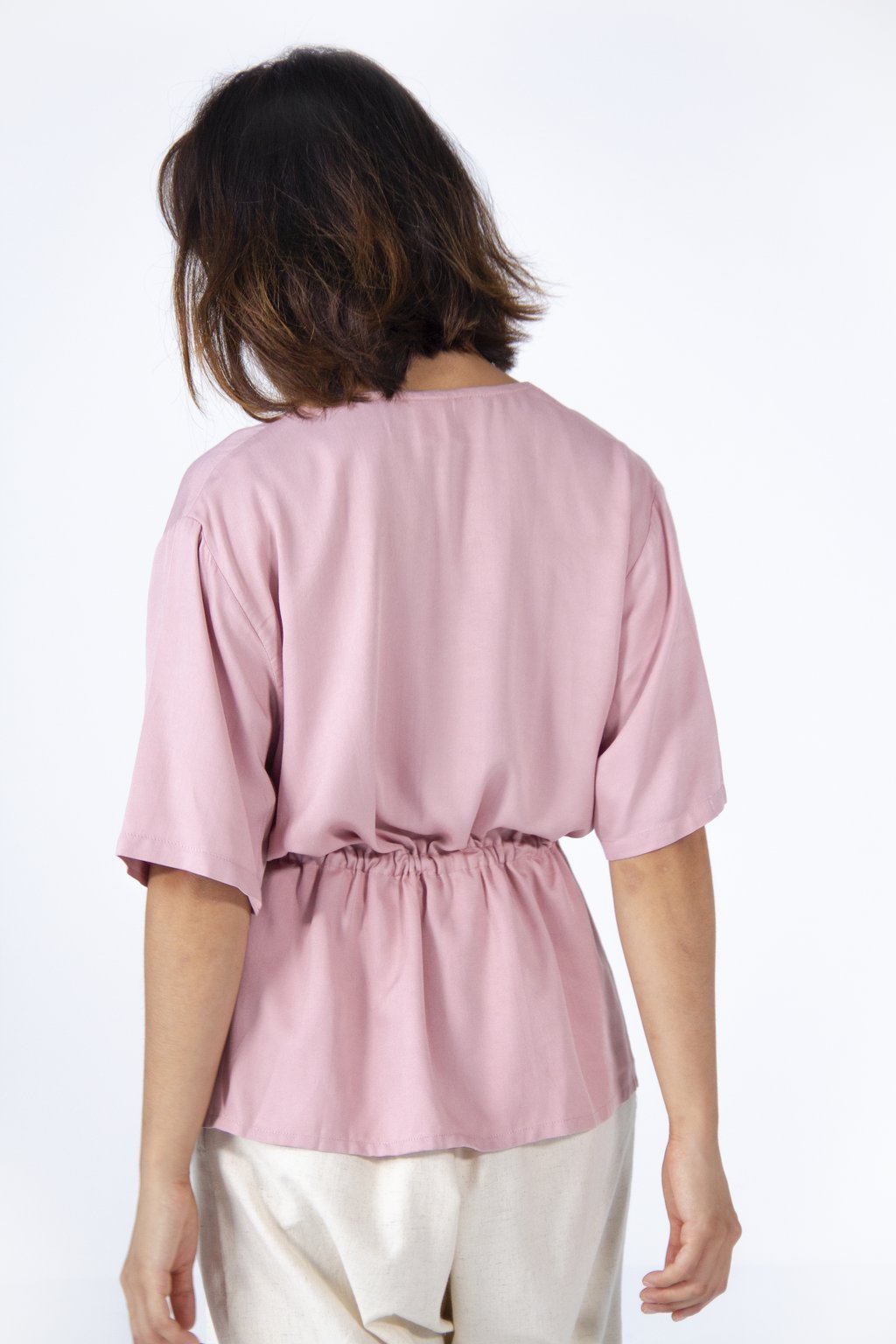 Will & Well Kimono Drawstring Blouse With Easy Velcro Dusty Pink / S/M